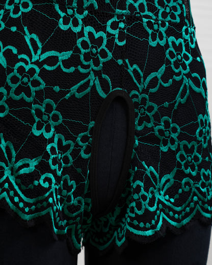 Embroidered Lace Bodysuit Black and Green - Fever Lingeries