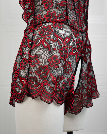 Embroidered Lace Bodysuit Black and Red - Fever Lingeries