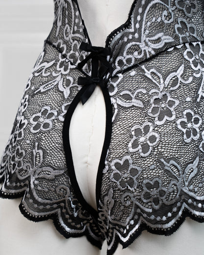 Embroidered Lace Bodysuit Black and White - Fever Lingeries