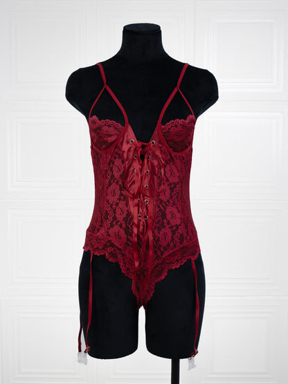 Lace Girdle Strap Dress Red - Fever Lingeries