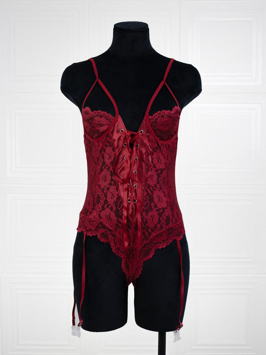 Lace Girdle Strap Dress Red - Fever Lingeries