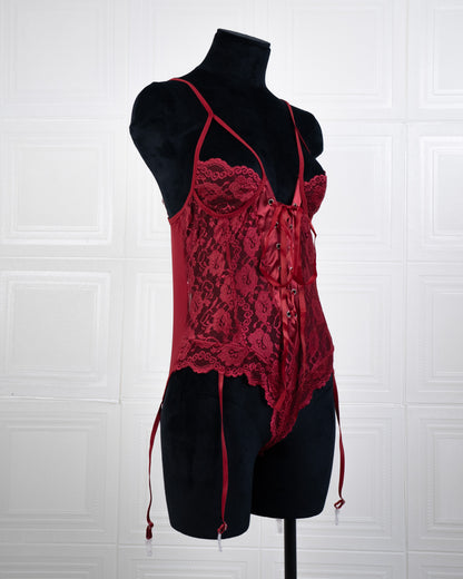 Lace Girdle Strap Dress Red - Fever Lingeries