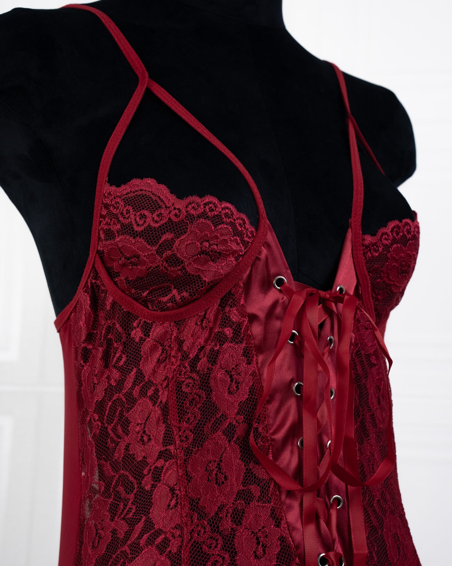 Lace Girdle Strap Dress Red - Fever Lingeries