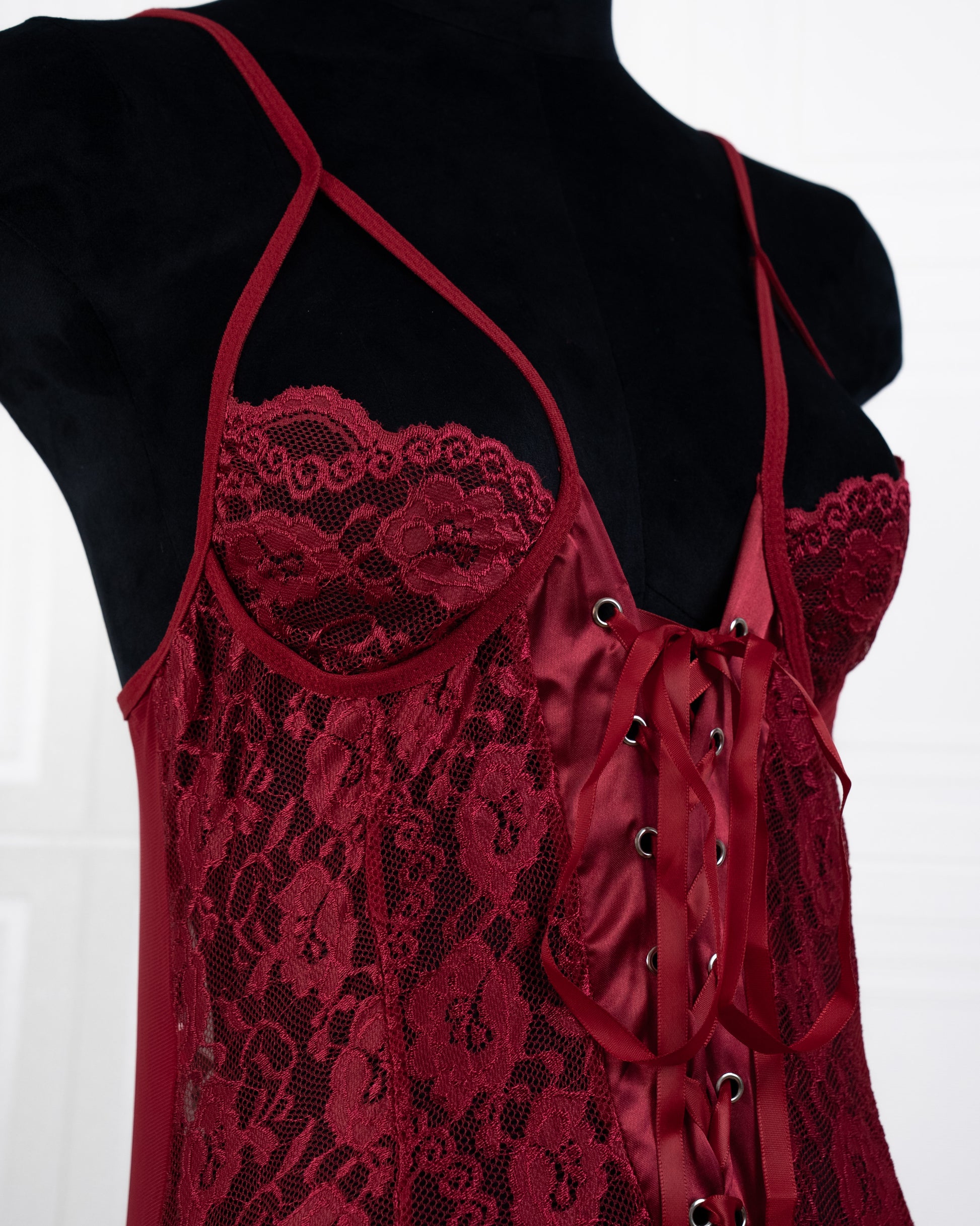 Lace Girdle Strap Dress Red - Fever Lingeries