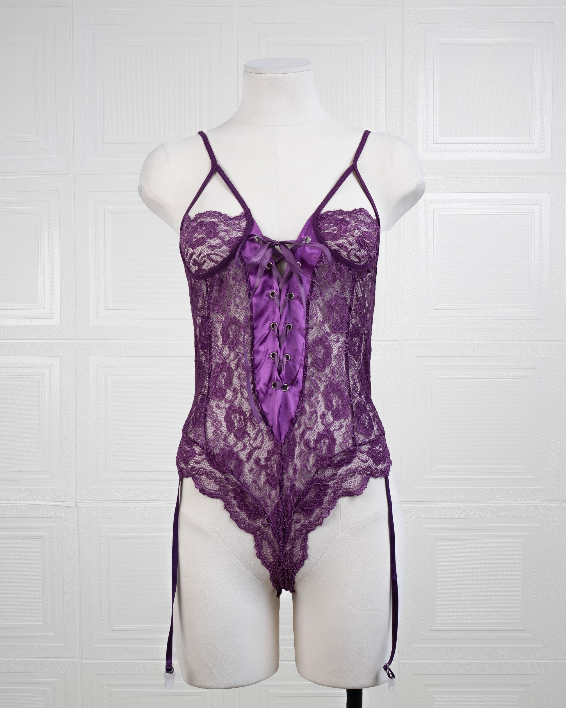 Lace Girdle Strap Dress Purple - Fever Lingeries