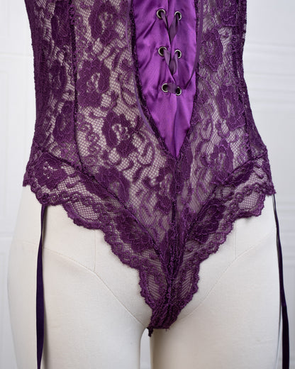 Lace Girdle Strap Dress Purple - Fever Lingeries