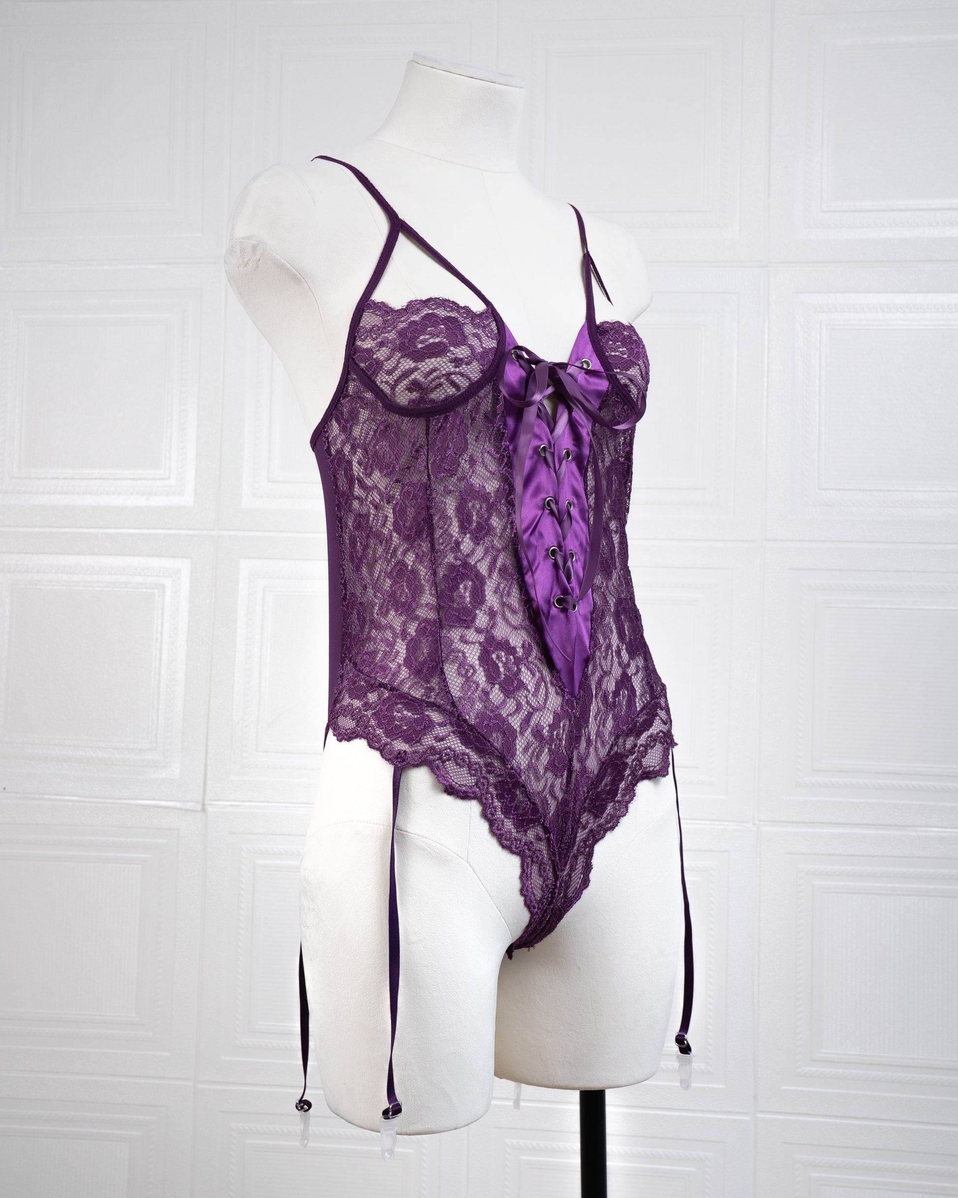 Lace Girdle Strap Dress Purple - Fever Lingeries