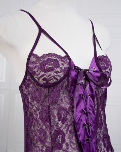 Lace Girdle Strap Dress Purple - Fever Lingeries
