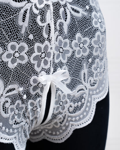 Deep V Back Hollow Open Crotch Lace Bodysuit White - Fever Lingeries