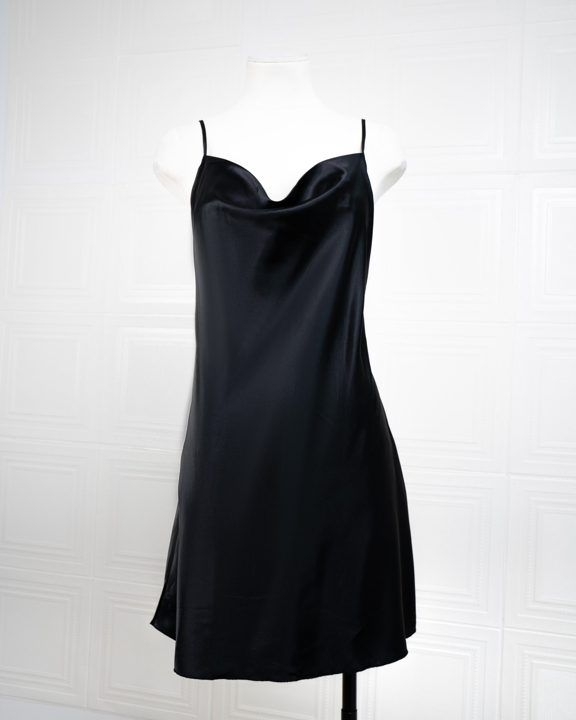 Elegant Silk Butterfly Strap Cami Nightgown Black - Fever Lingeries