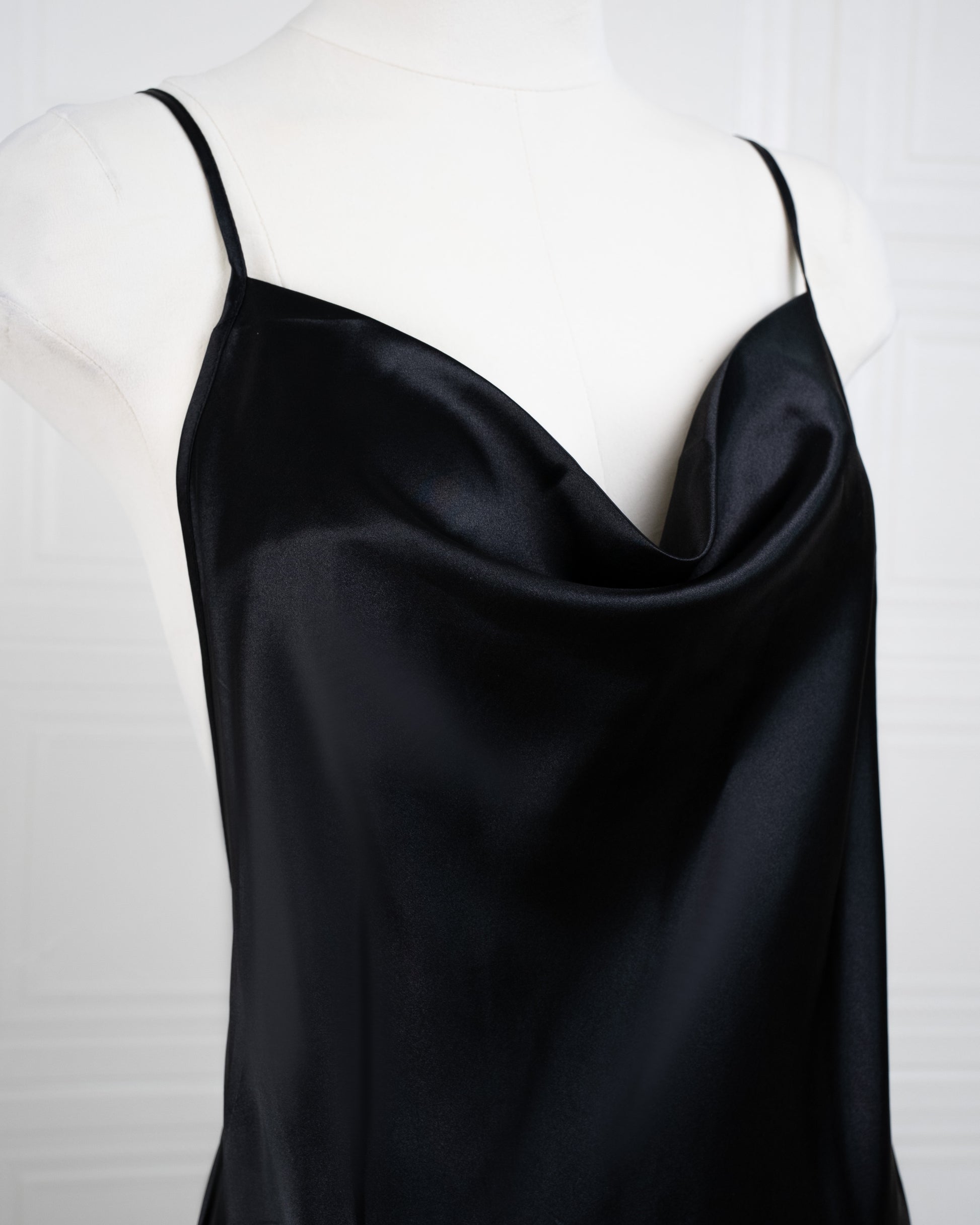 Elegant Silk Butterfly Strap Cami Nightgown Black - Fever Lingeries