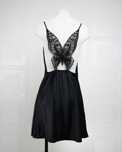 Elegant Silk Butterfly Strap Cami Nightgown Black - Fever Lingeries