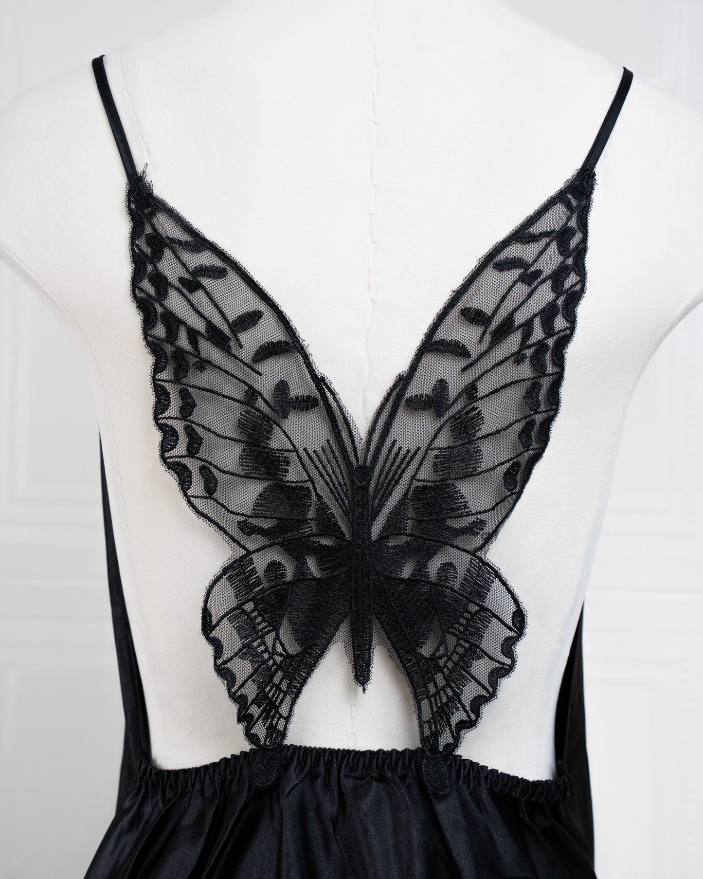 Elegant Silk Butterfly Strap Cami Nightgown Black - Fever Lingeries