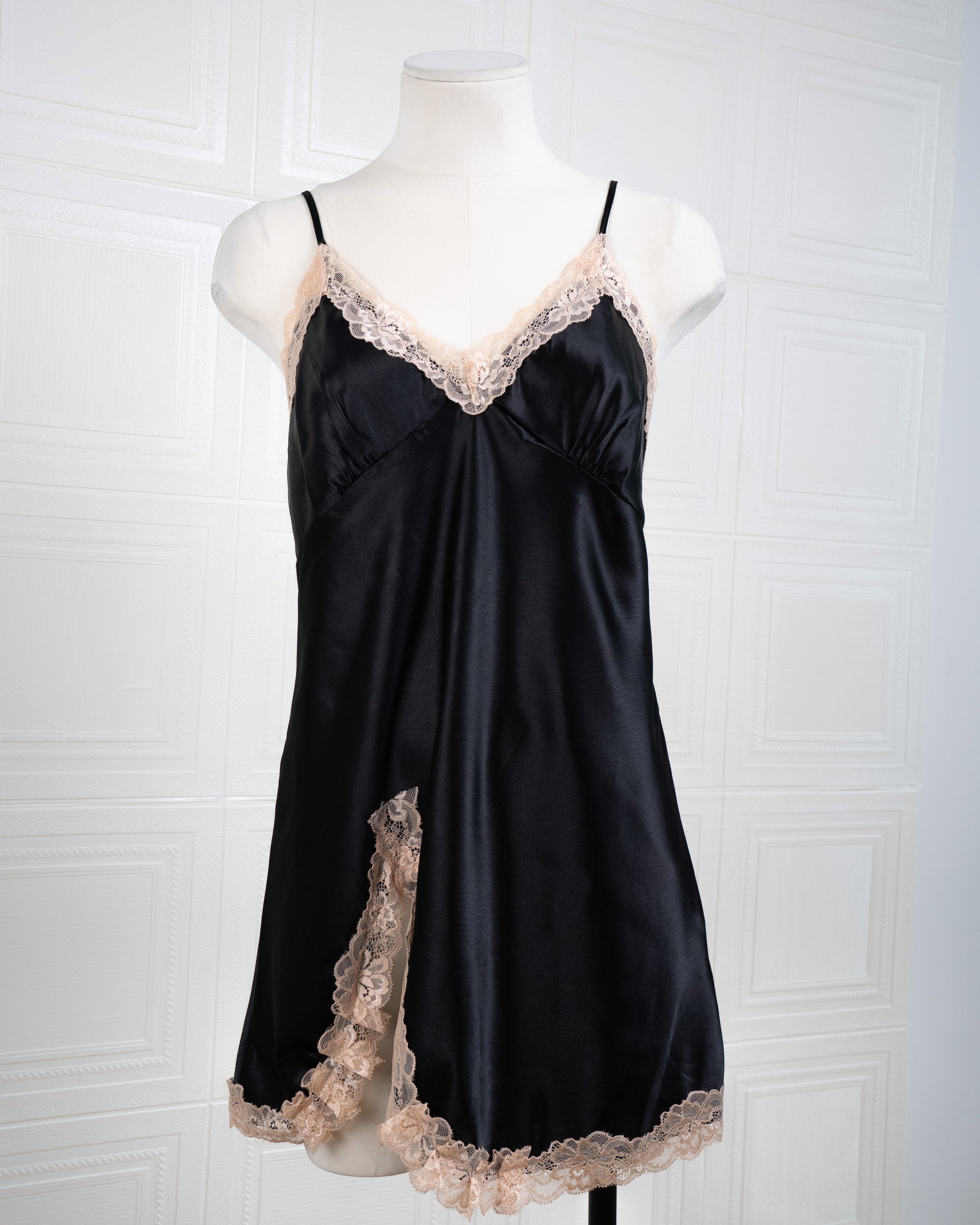 Cool Silk Slit Backless Dress Black - Fever Lingeries