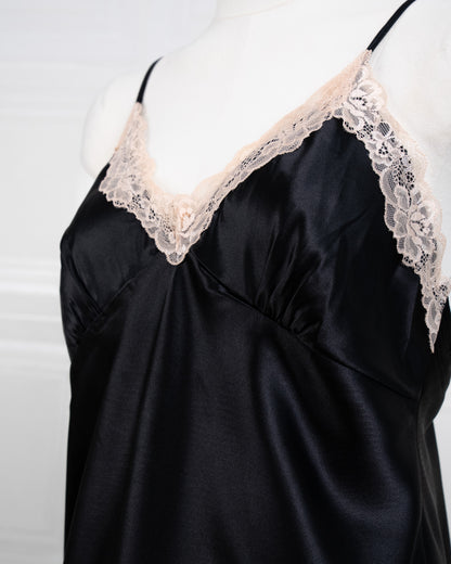 Cool Silk Slit Backless Dress Black - Fever Lingeries