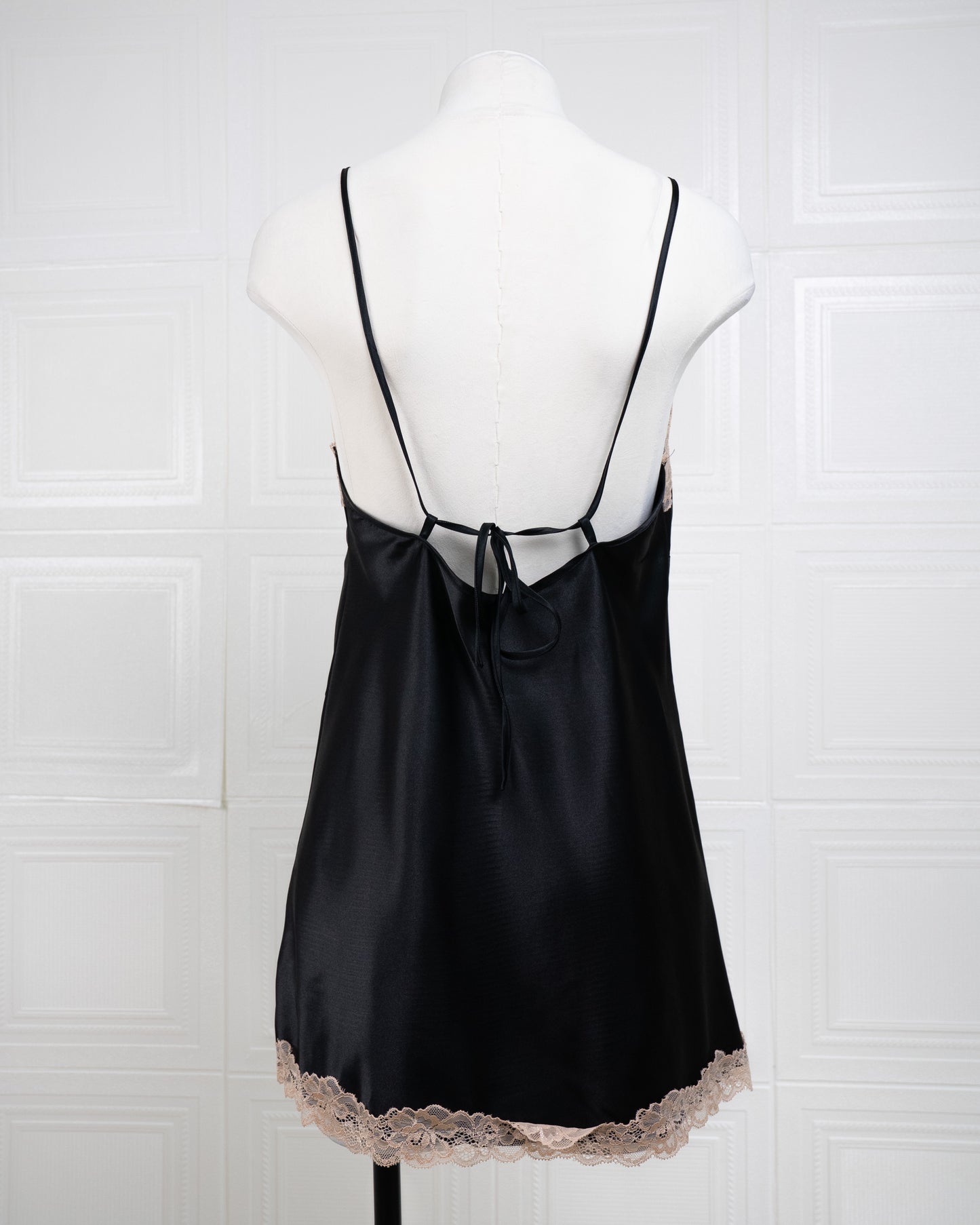 Cool Silk Slit Backless Dress Black - Fever Lingeries
