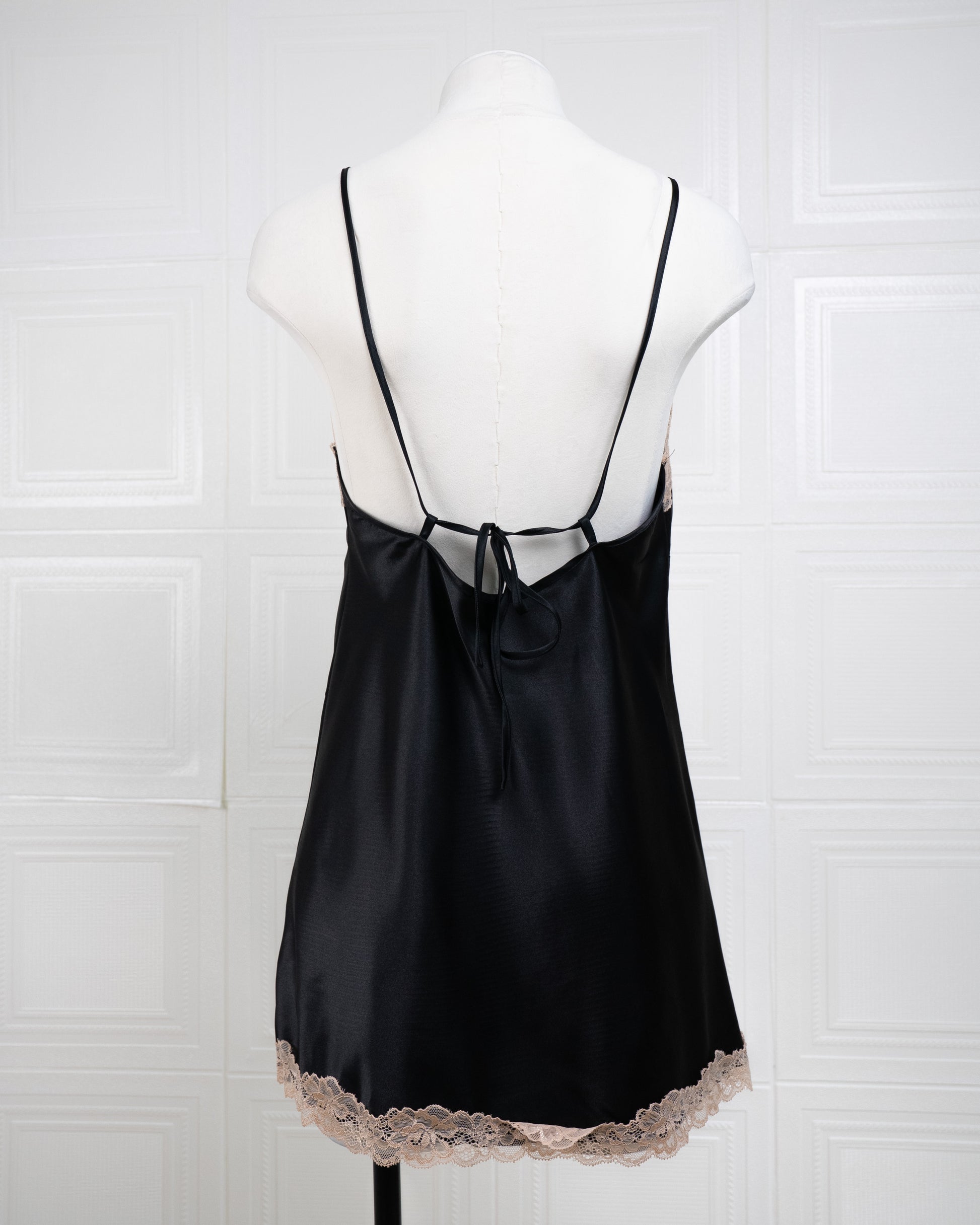 Cool Silk Slit Backless Dress Black - Fever Lingeries