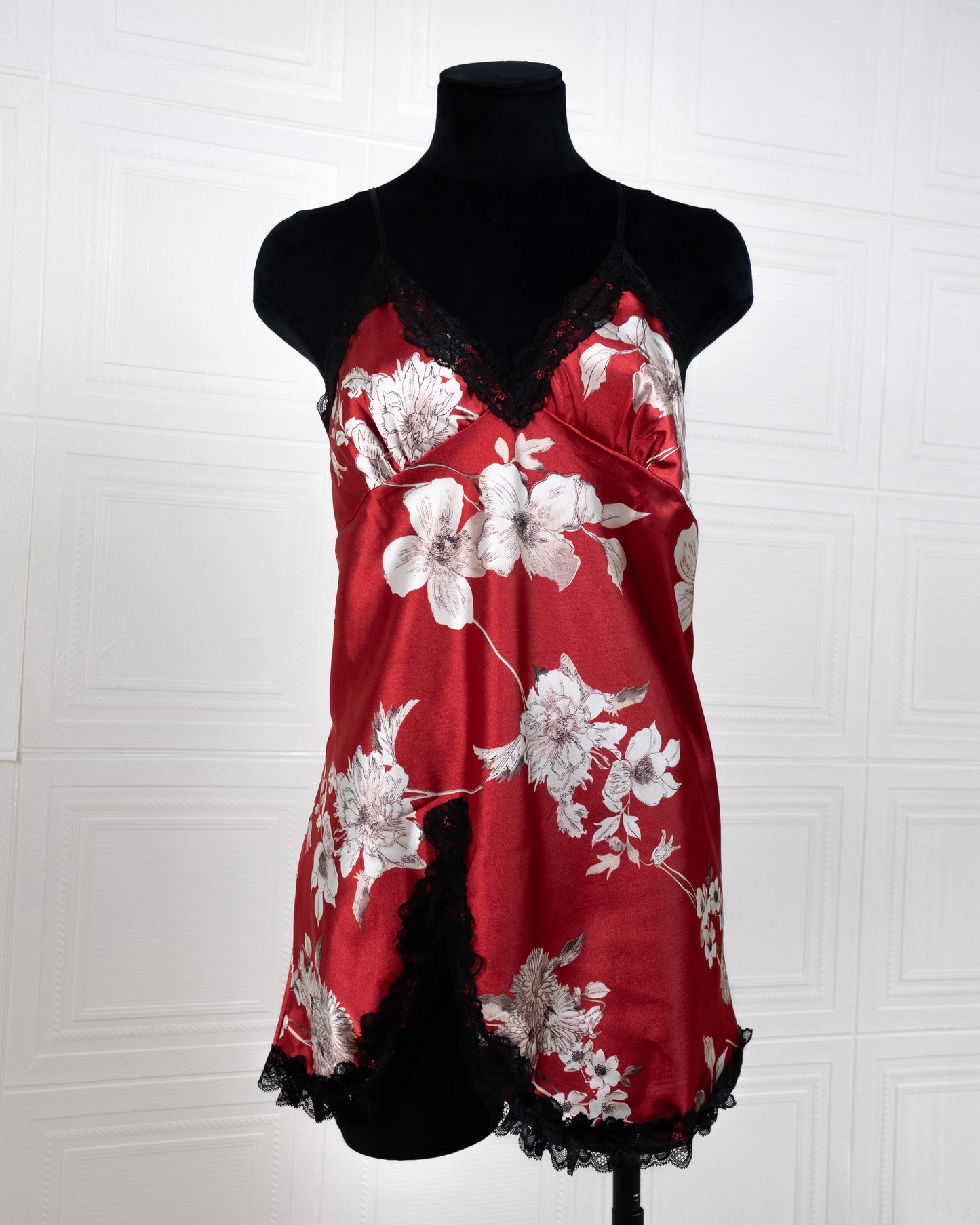 Cool Silk Slit Backless Dress Red Print - Fever Lingeries