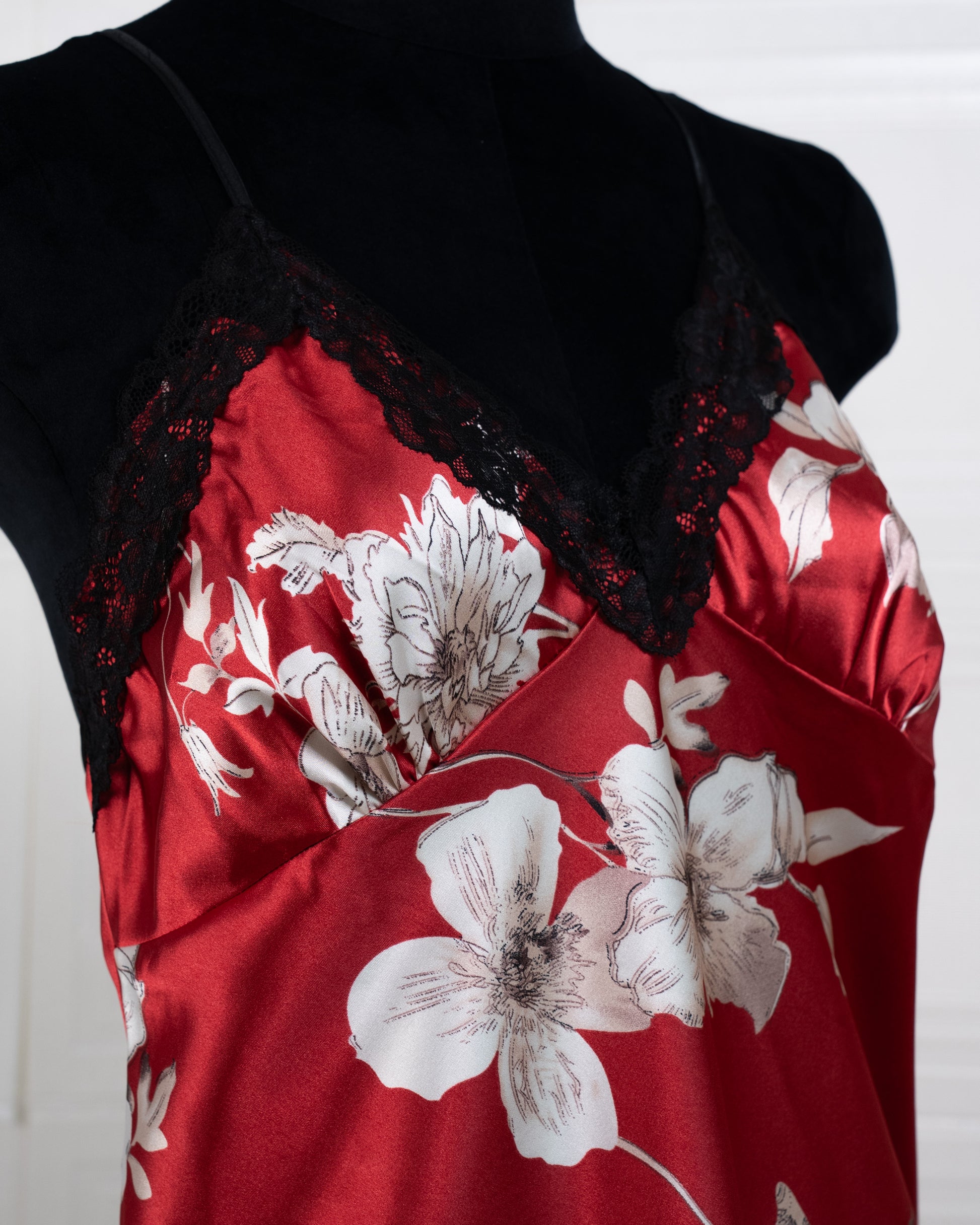 Cool Silk Slit Backless Dress Red Print - Fever Lingeries