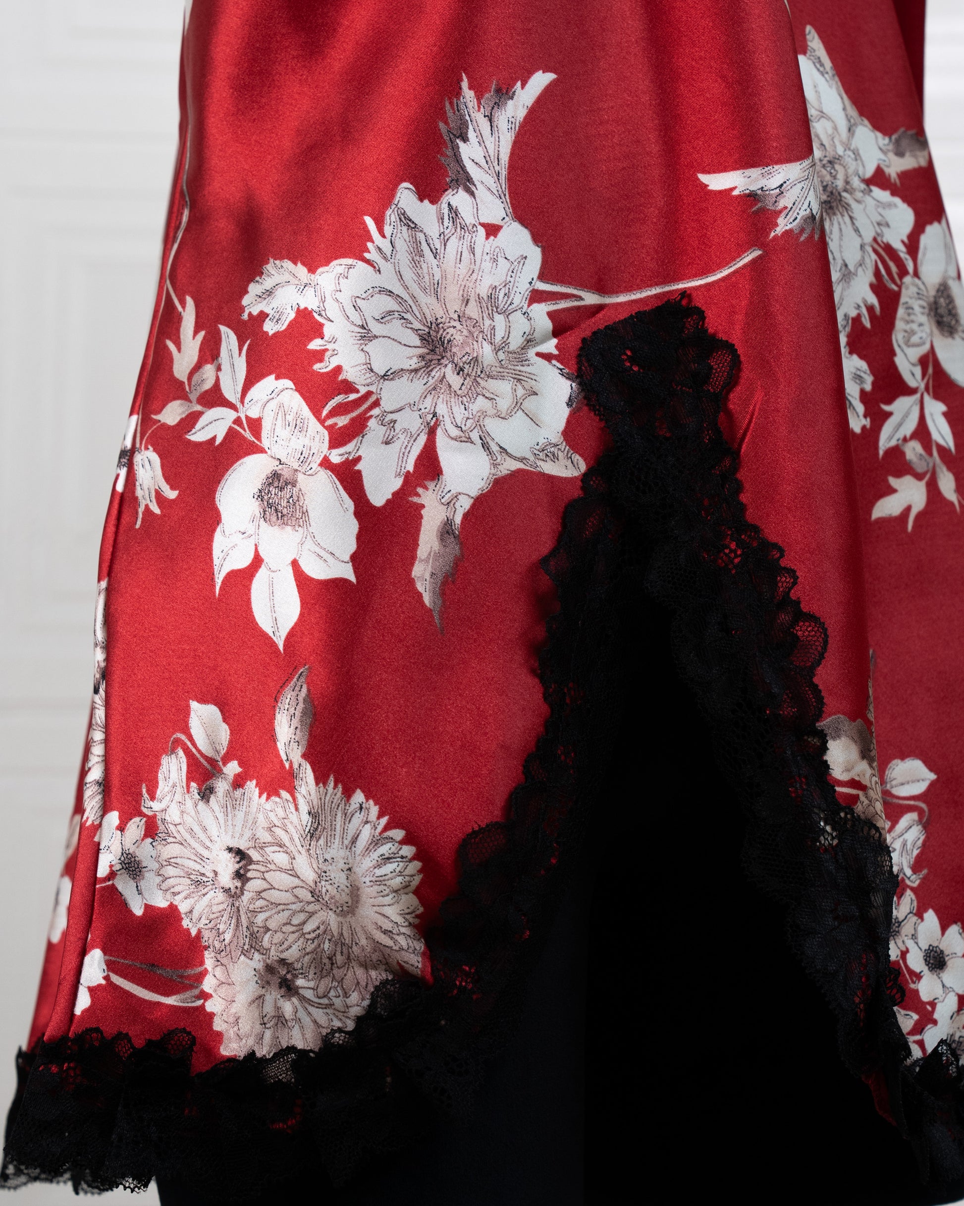 Cool Silk Slit Backless Dress Red Print - Fever Lingeries