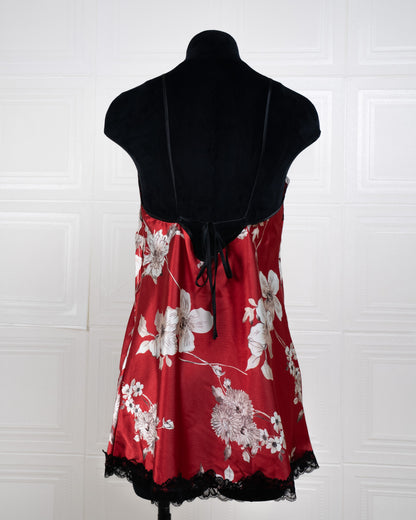 Cool Silk Slit Backless Dress Red Print - Fever Lingeries