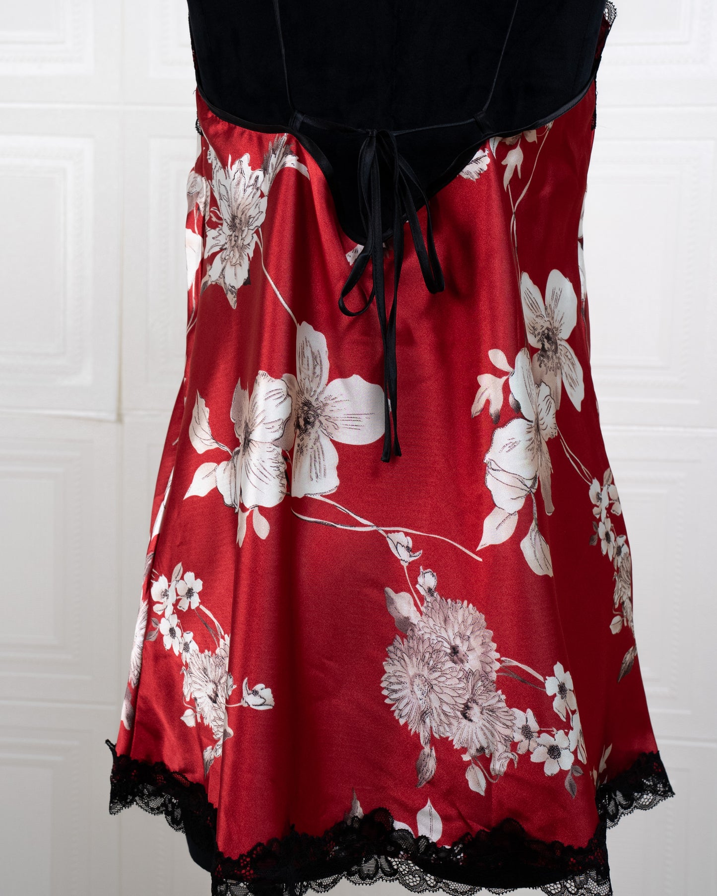 Cool Silk Slit Backless Dress Red Print - Fever Lingeries