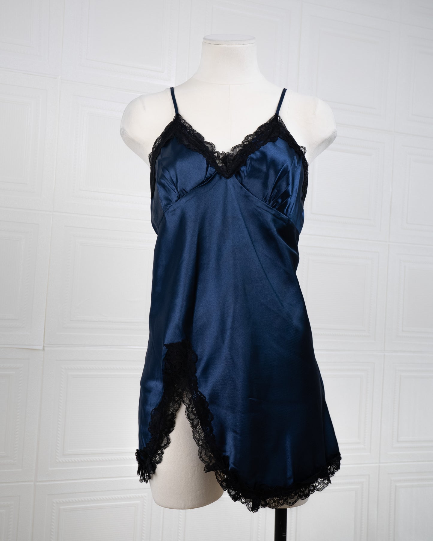 Cool Silk Slit Backless Dress Blue - Fever Lingeries