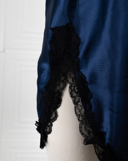 Cool Silk Slit Backless Dress Blue - Fever Lingeries