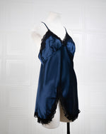 Cool Silk Slit Backless Dress Blue - Fever Lingeries