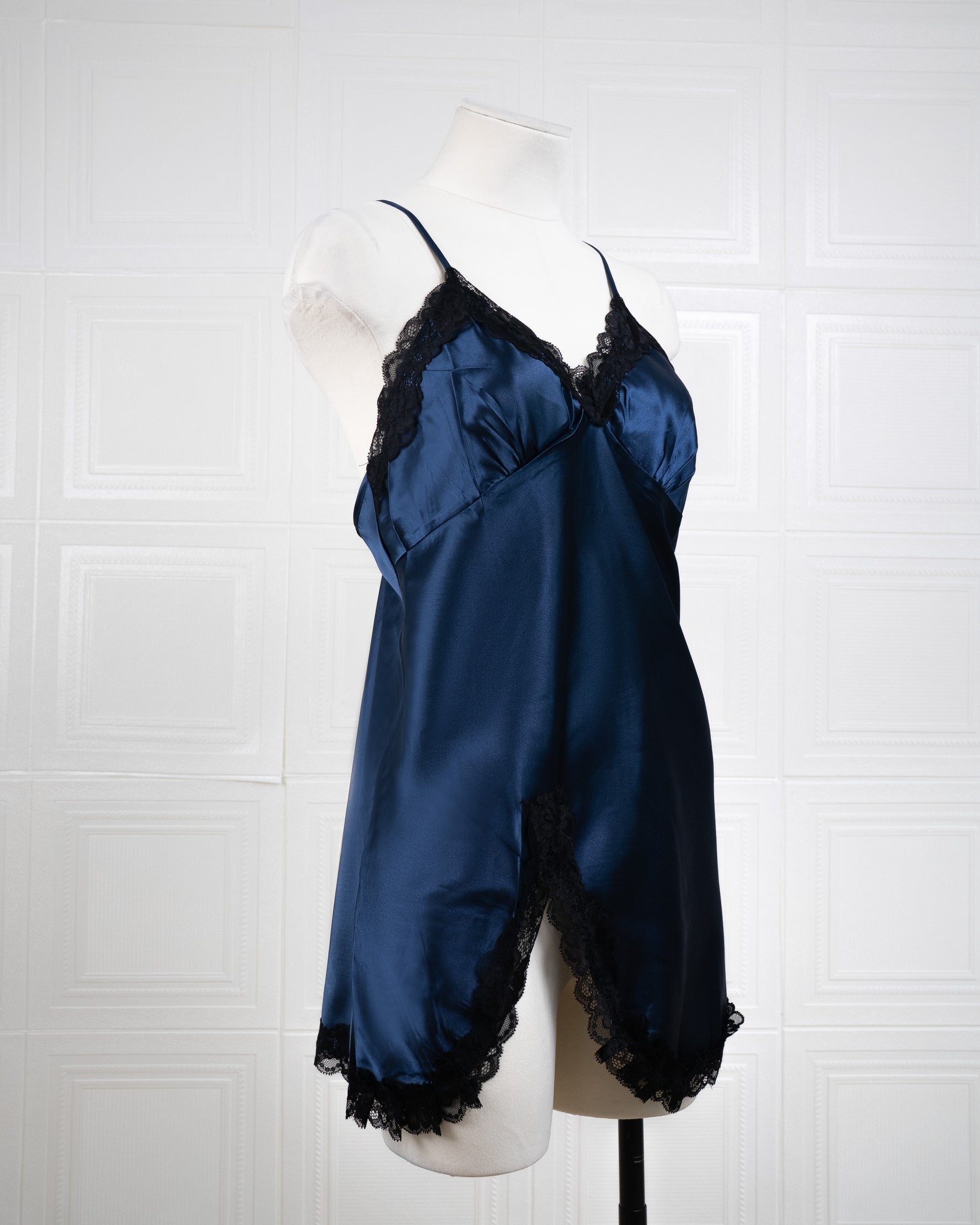Cool Silk Slit Backless Dress Blue - Fever Lingeries