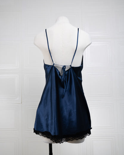 Cool Silk Slit Backless Dress Blue - Fever Lingeries