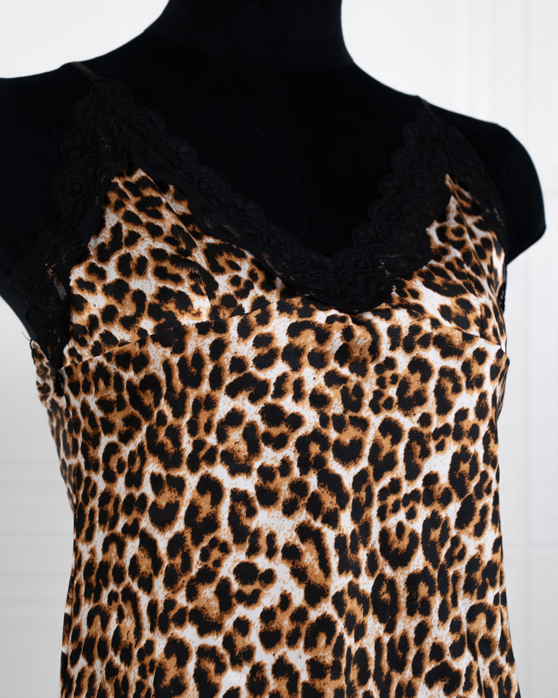 Cool Silk Slit Backless Dress Leopard - Fever Lingeries