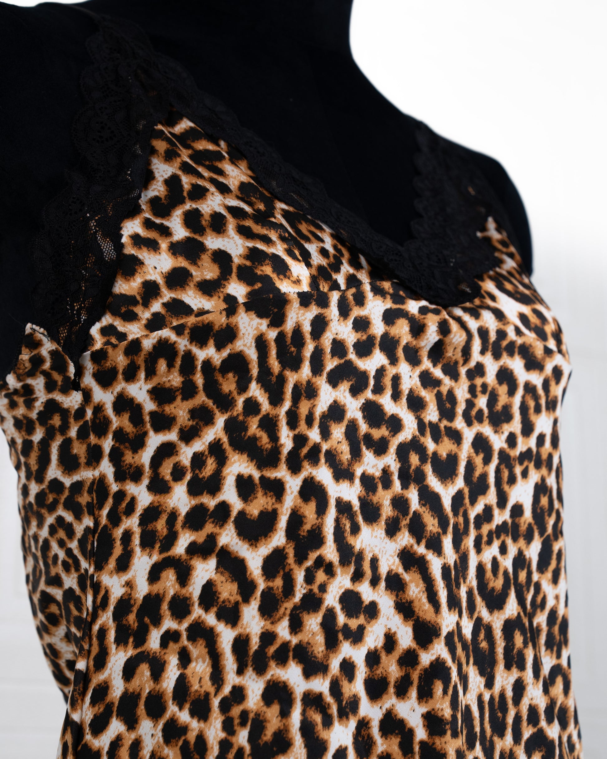 Cool Silk Slit Backless Dress Leopard - Fever Lingeries