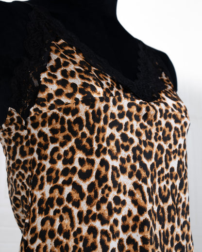 Cool Silk Slit Backless Dress Leopard - Fever Lingeries