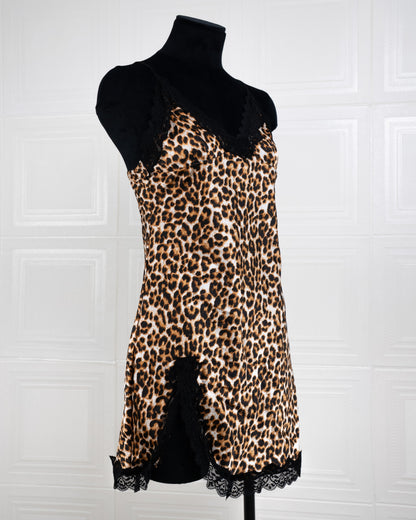 Cool Silk Slit Backless Dress Leopard - Fever Lingeries
