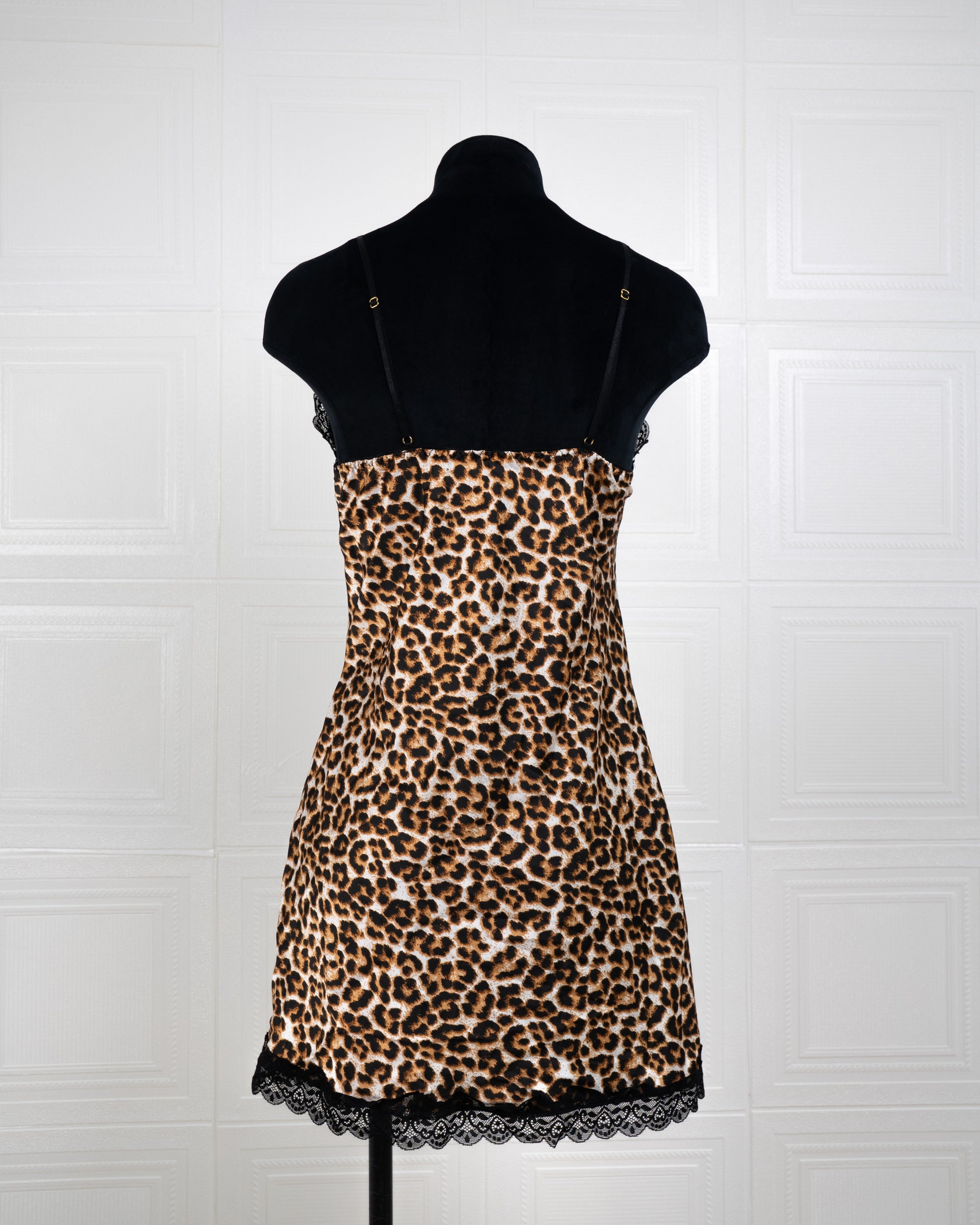 Cool Silk Slit Backless Dress Leopard - Fever Lingeries