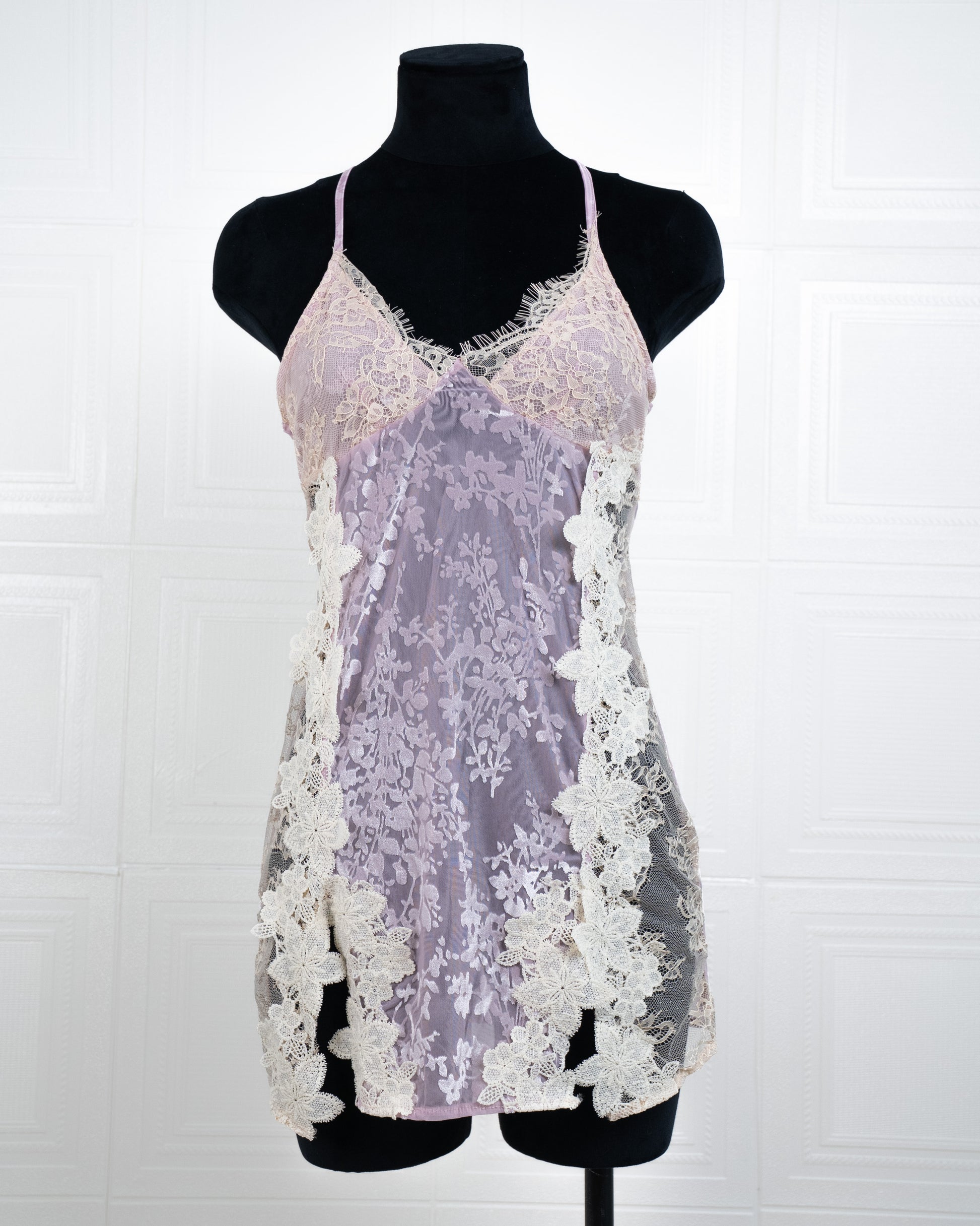 Heavy-Weight Printed Lace Cami Dress Purple - Fever Lingeries