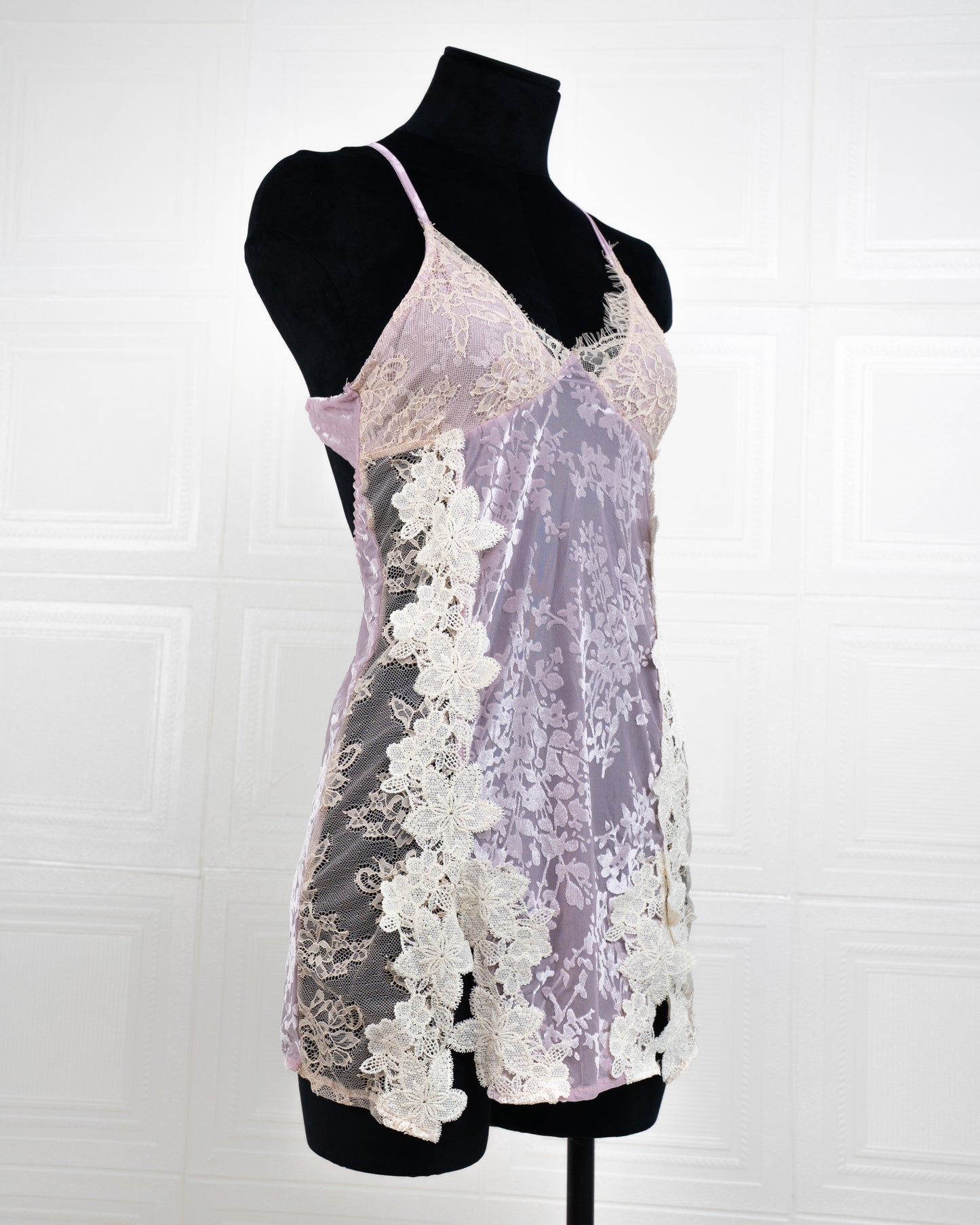 Heavy-Weight Printed Lace Cami Dress Purple - Fever Lingeries