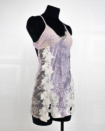 Heavy-Weight Printed Lace Cami Dress Purple - Fever Lingeries