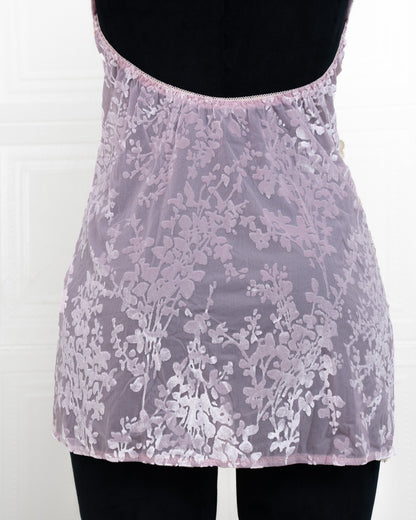 Heavy-Weight Printed Lace Cami Dress Purple - Fever Lingeries