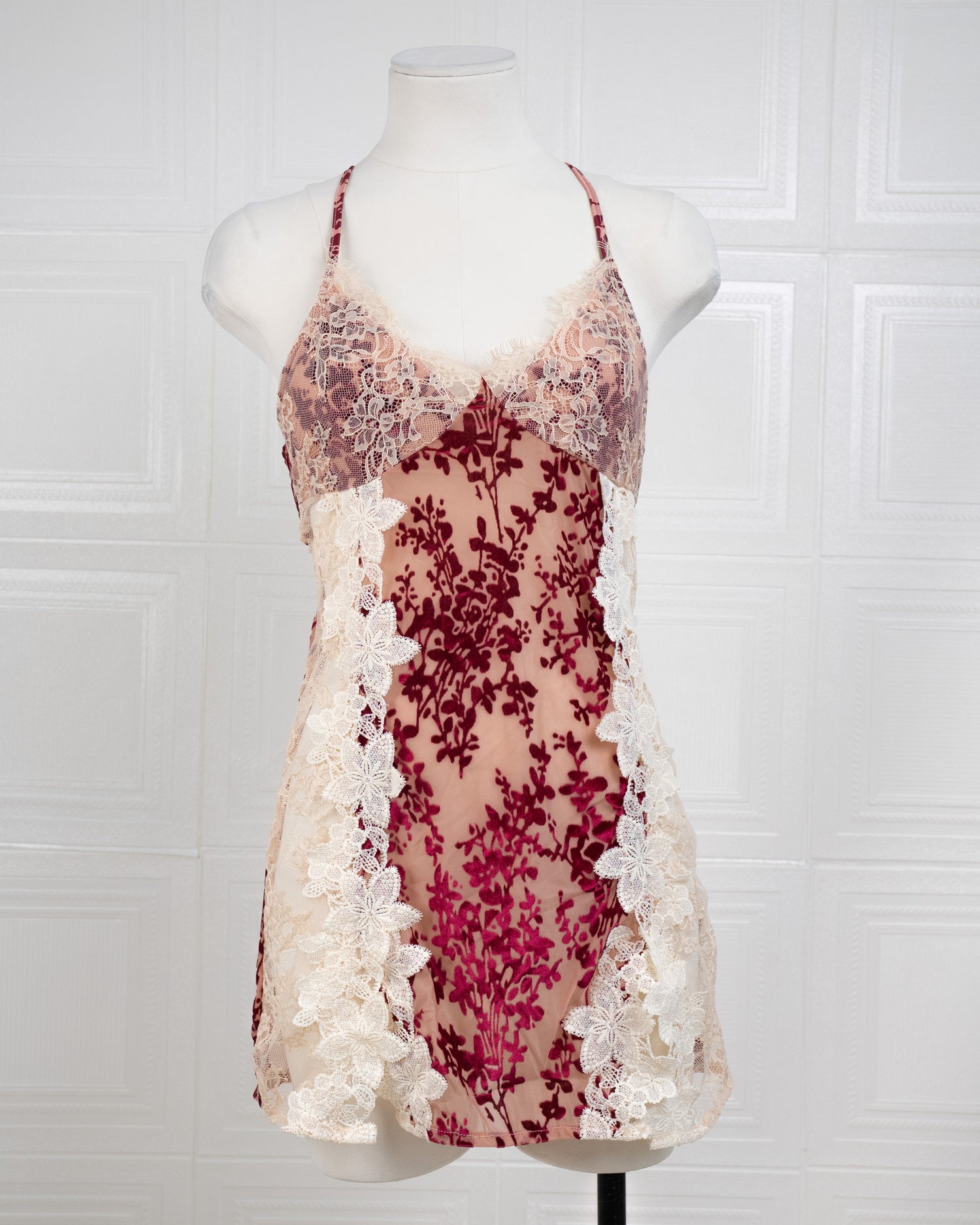 Heavy-Weight Printed Lace Cami Dress Red - Fever Lingeries