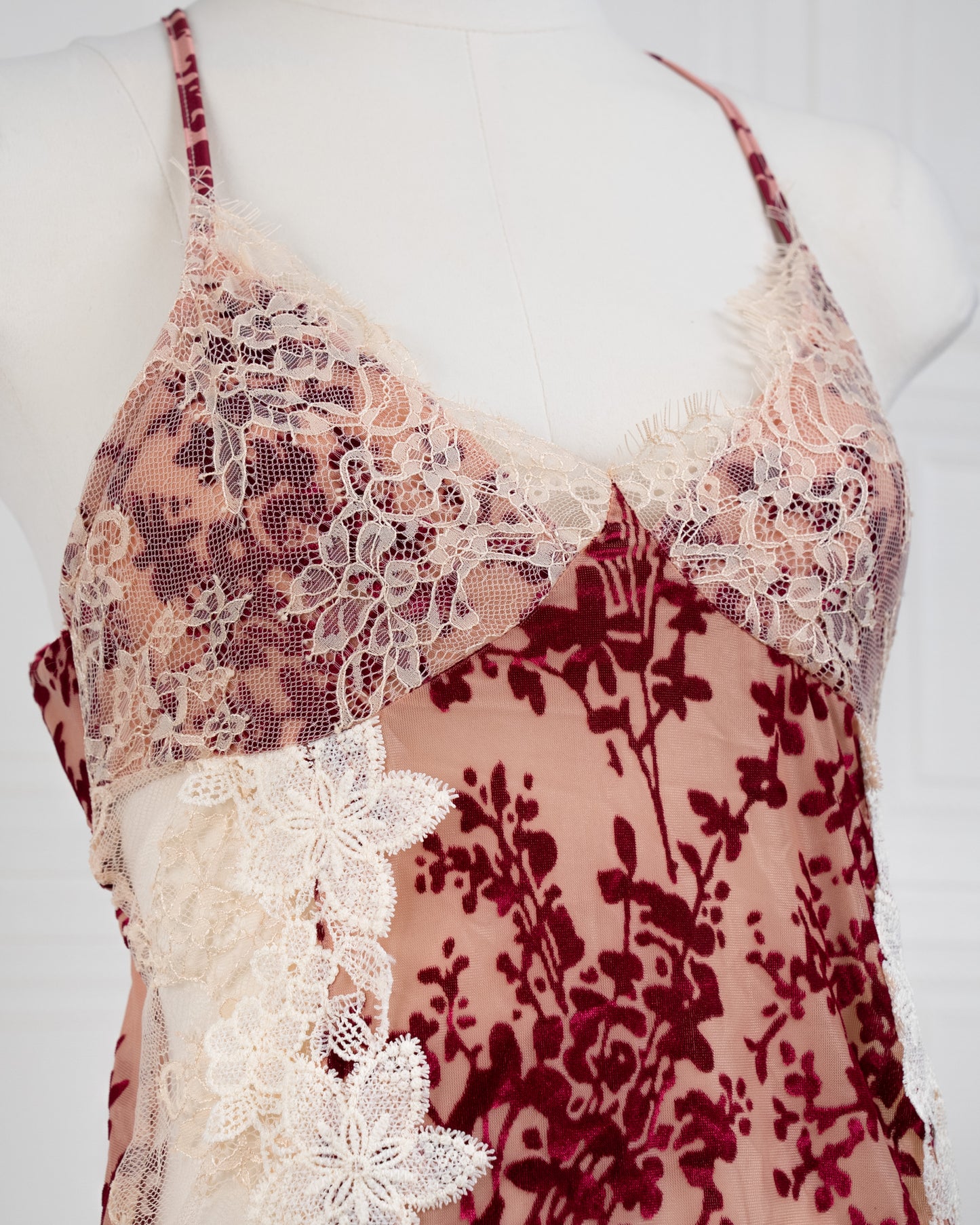 Heavy-Weight Printed Lace Cami Dress Red - Fever Lingeries