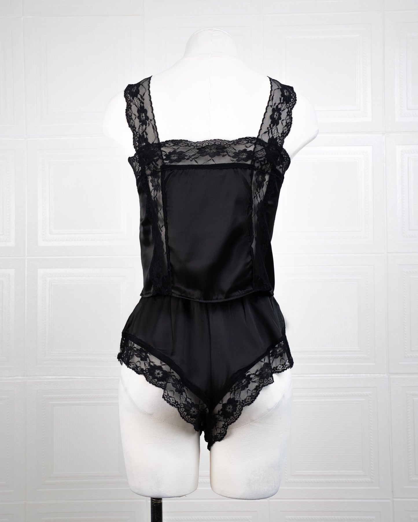 Satin&lace High Waist Cami Dress Black - Fever Lingeries