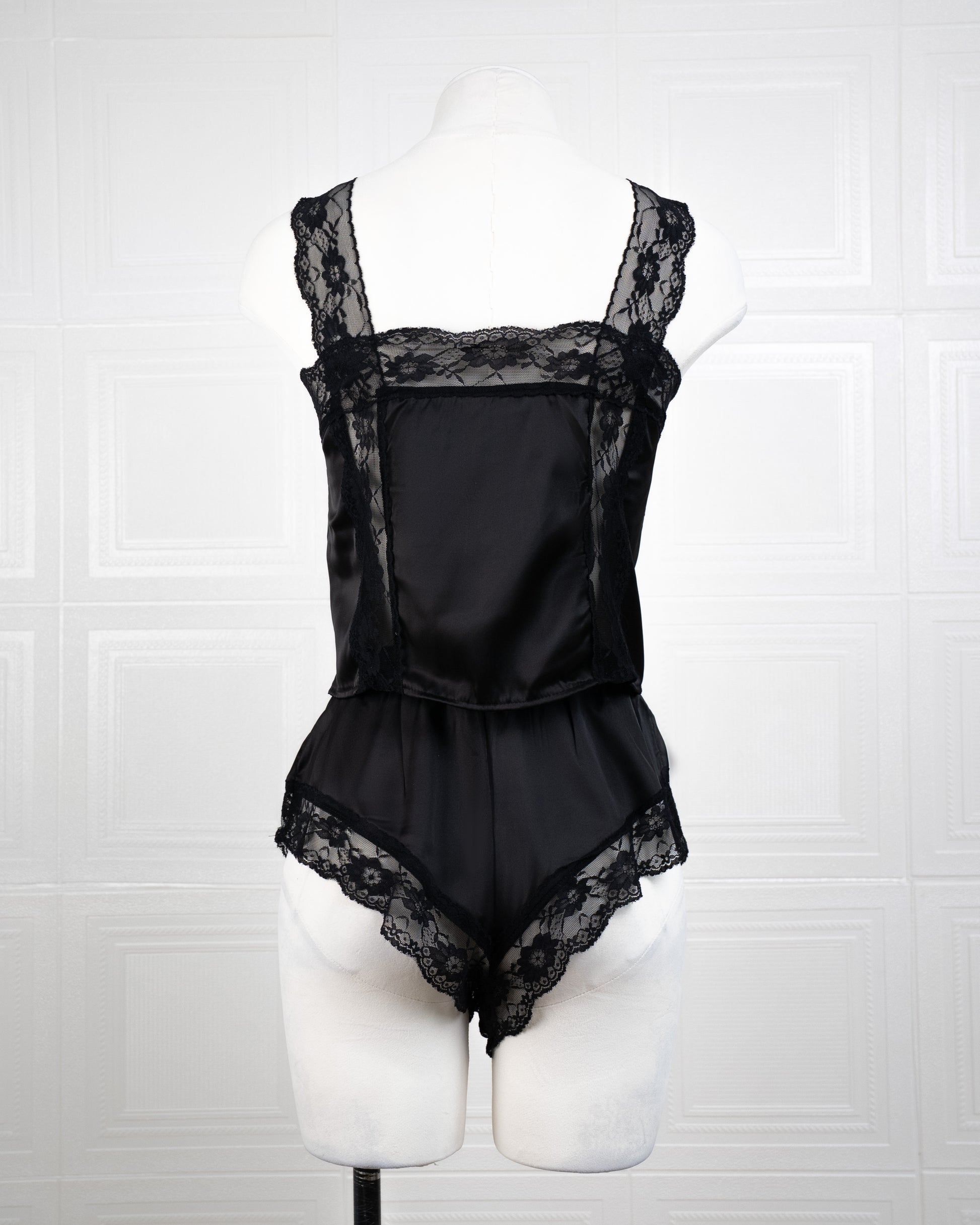Satin&lace High Waist Cami Dress Black - Fever Lingeries