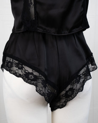 Satin&lace High Waist Cami Dress Black - Fever Lingeries