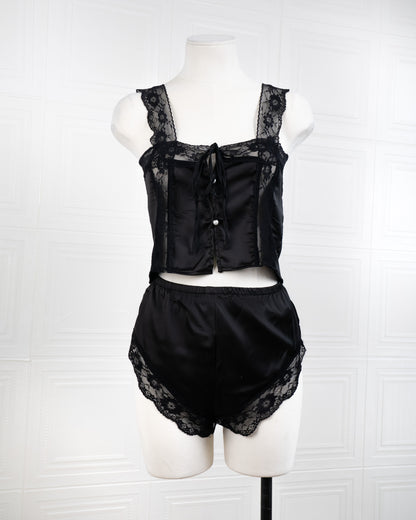 Satin&lace High Waist Cami Dress Black - Fever Lingeries