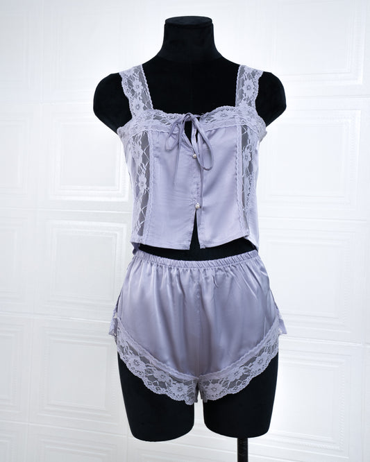 Satin&lace High Waist Cami Dress Lavender - Fever Lingeries