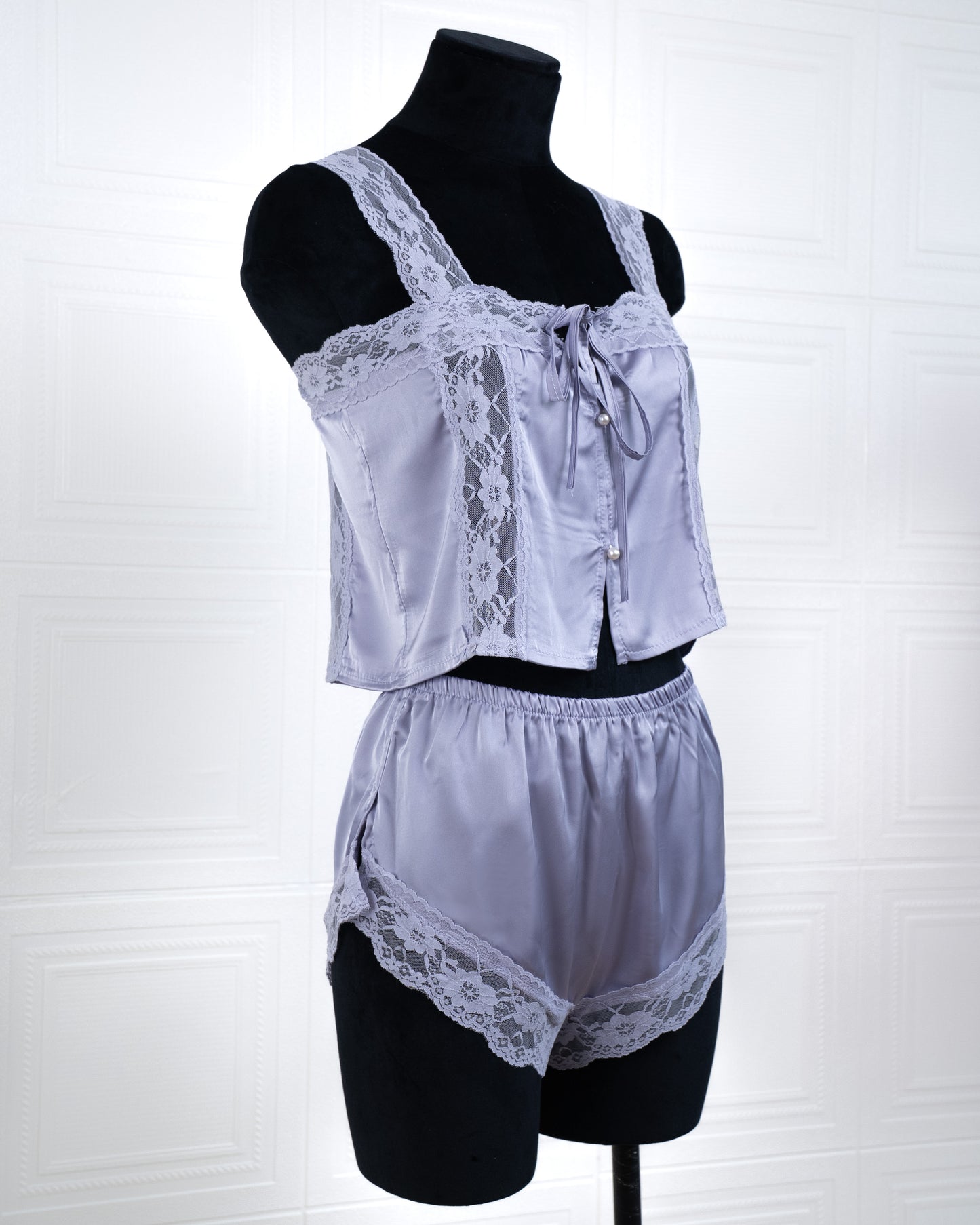 Satin&lace High Waist Cami Dress Lavender - Fever Lingeries