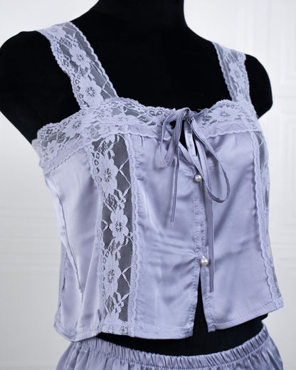 Satin&lace High Waist Cami Dress Lavender - Fever Lingeries