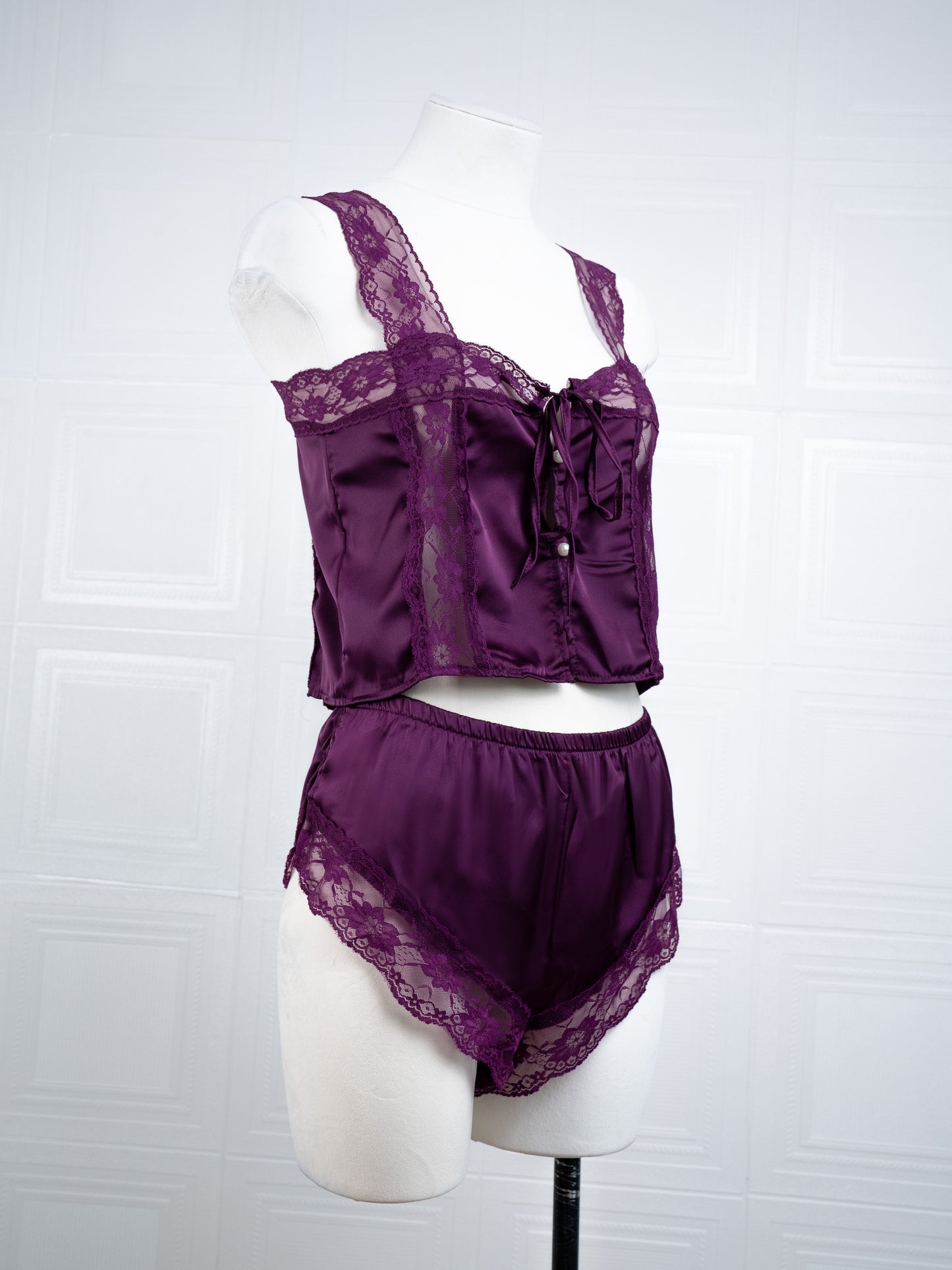 Satin&lace High Waist Cami Dress Purple - Fever Lingeries